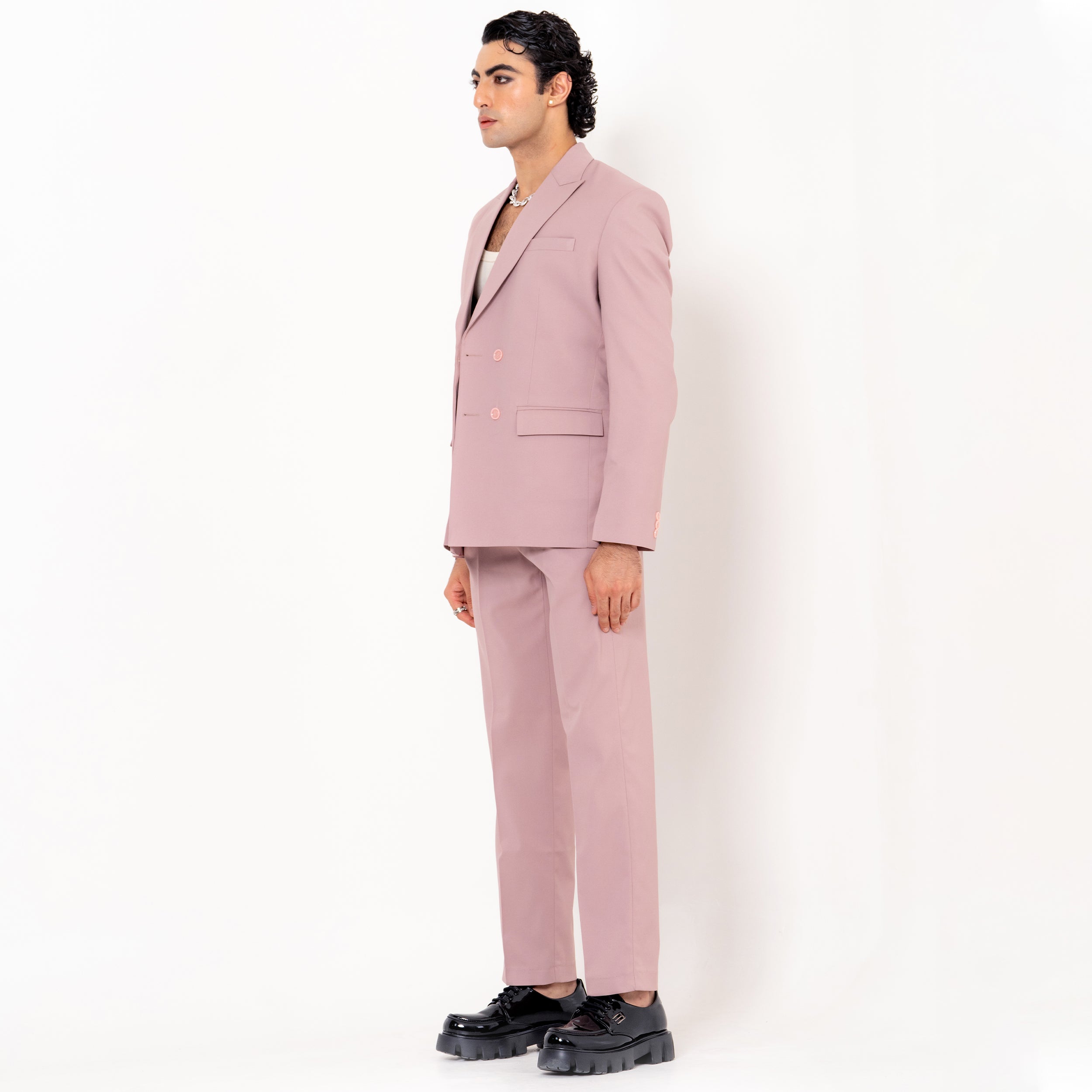 Salmon Pink Double Button Loose Fit Men's Suit