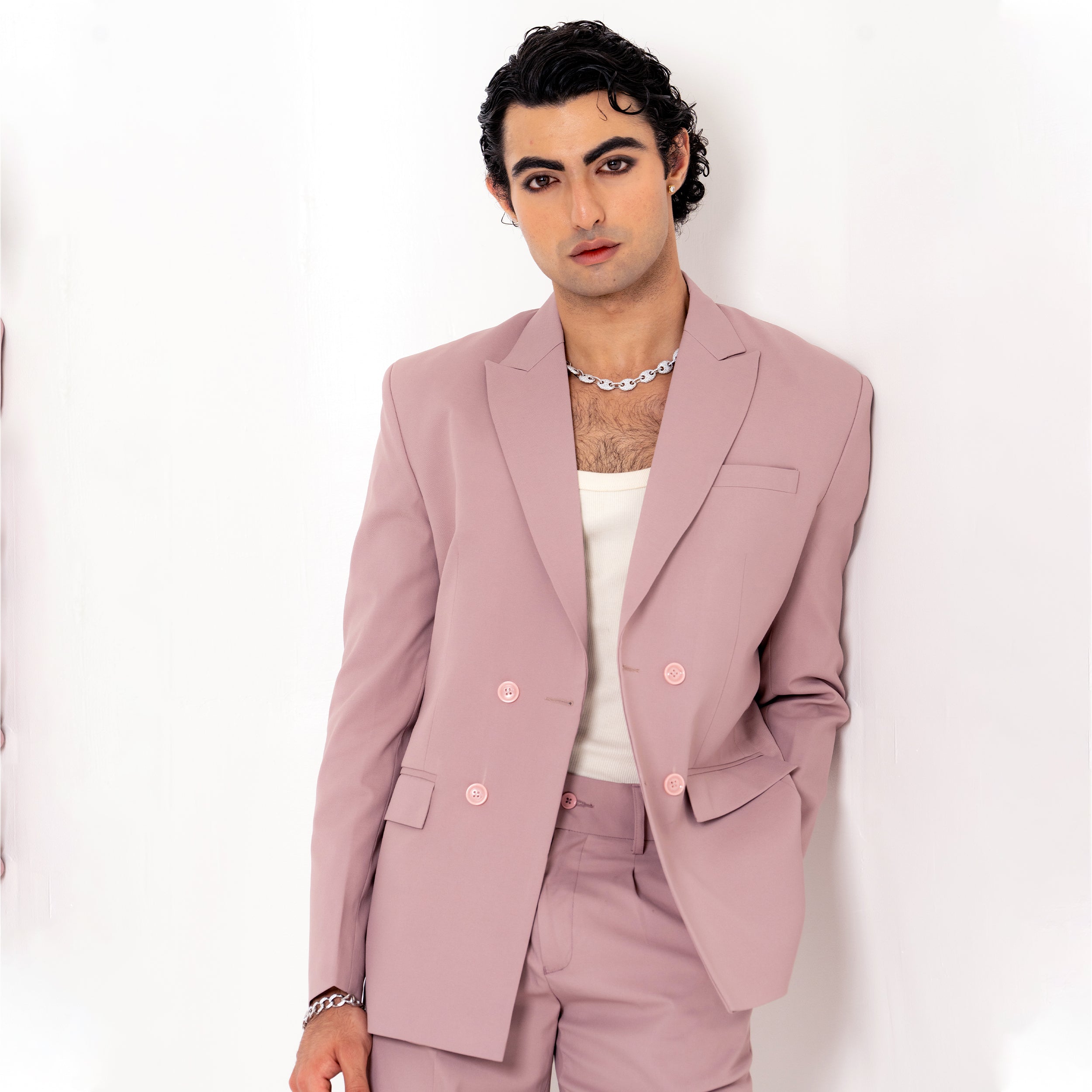 Salmon Pink Double Button Loose Fit Men's Suit