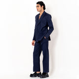 Dark Blue Loose Fit Men's Suit