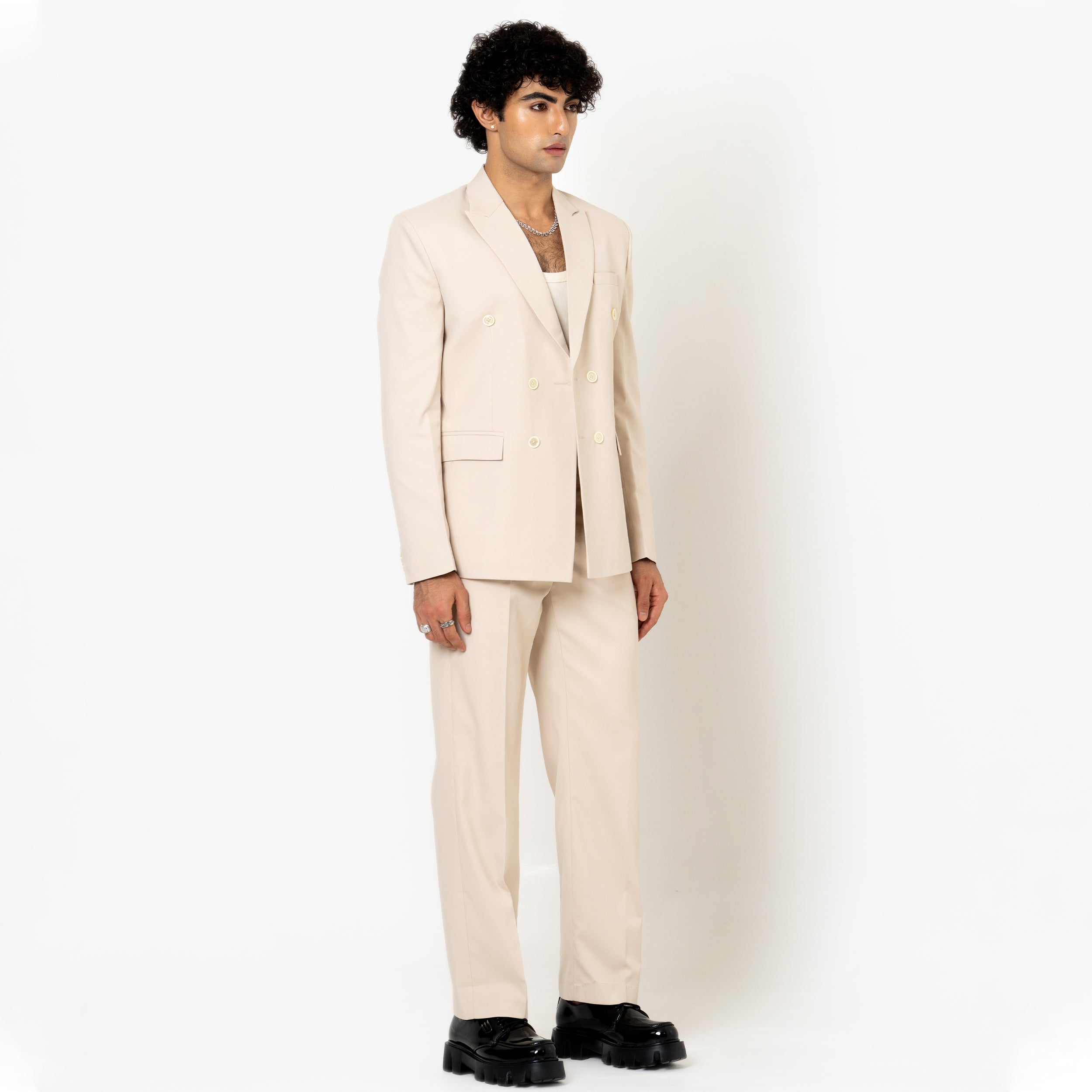 Cream Loose Fit Men's Suit