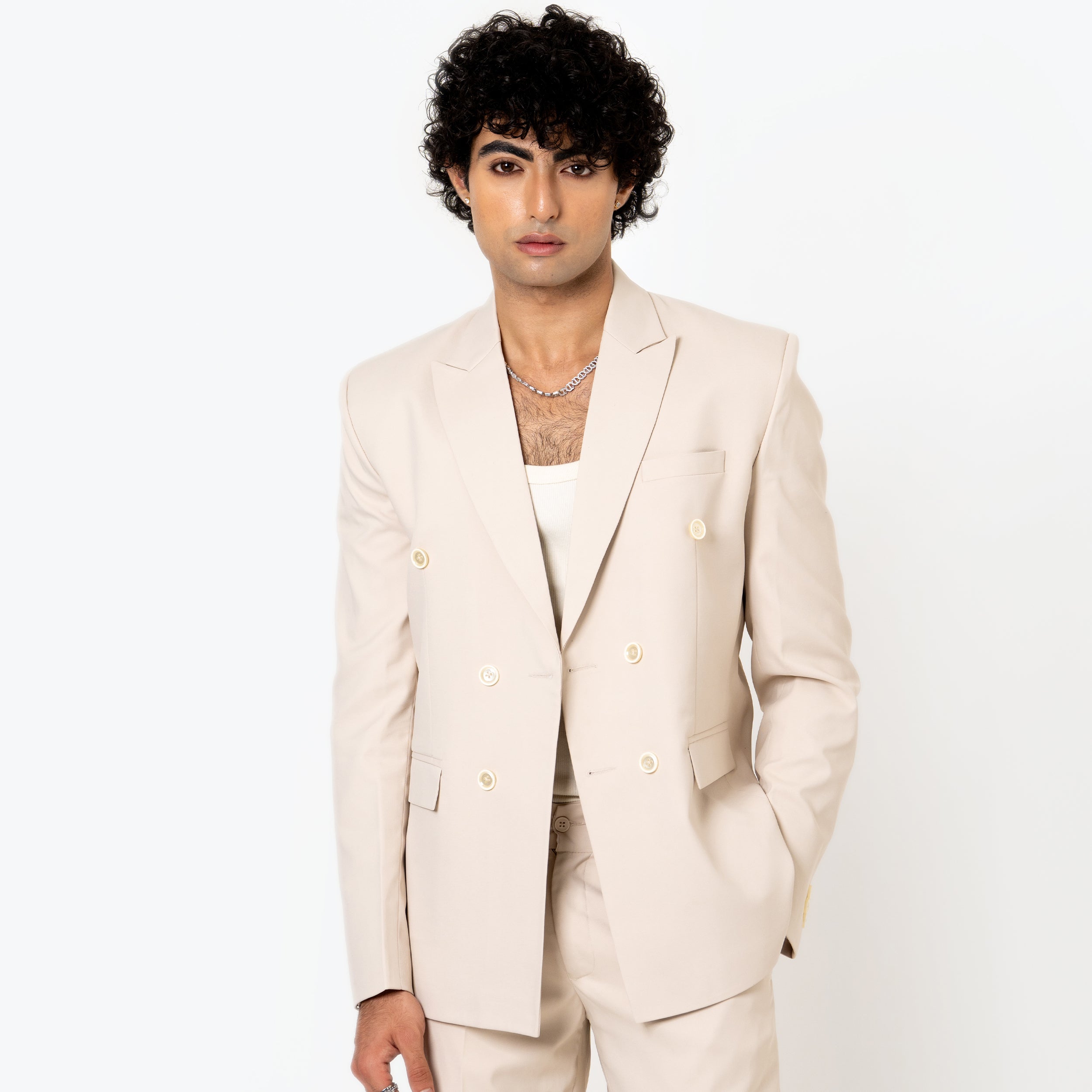 Cream Loose Fit Men's Suit