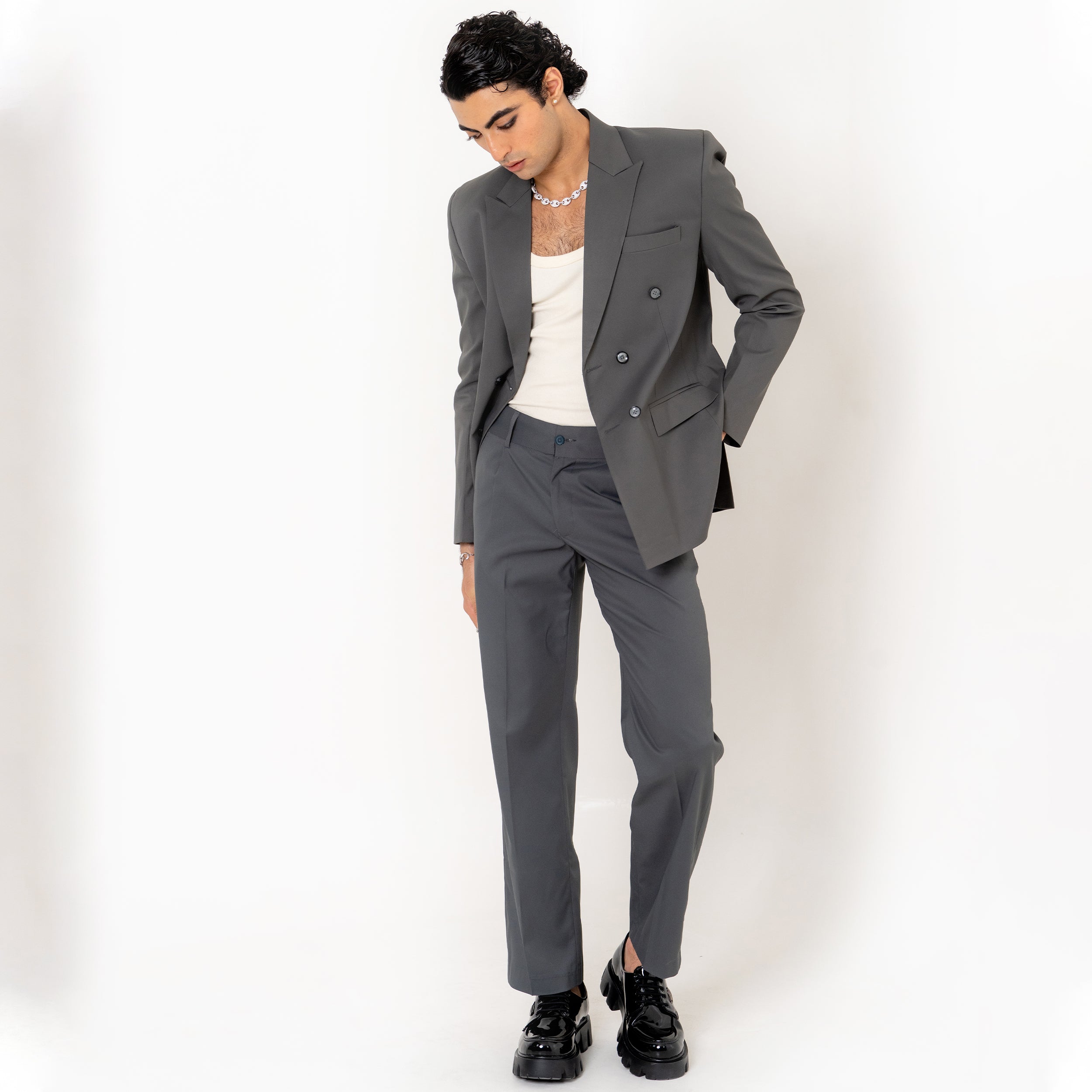 Dark Grey Loose Fit Men's Suit