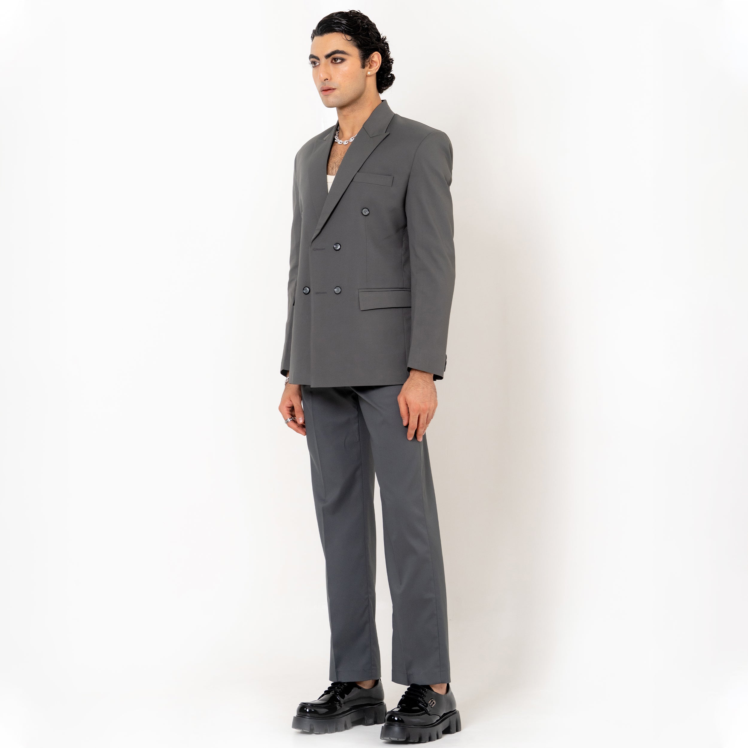 Dark Grey Loose Fit Men's Suit