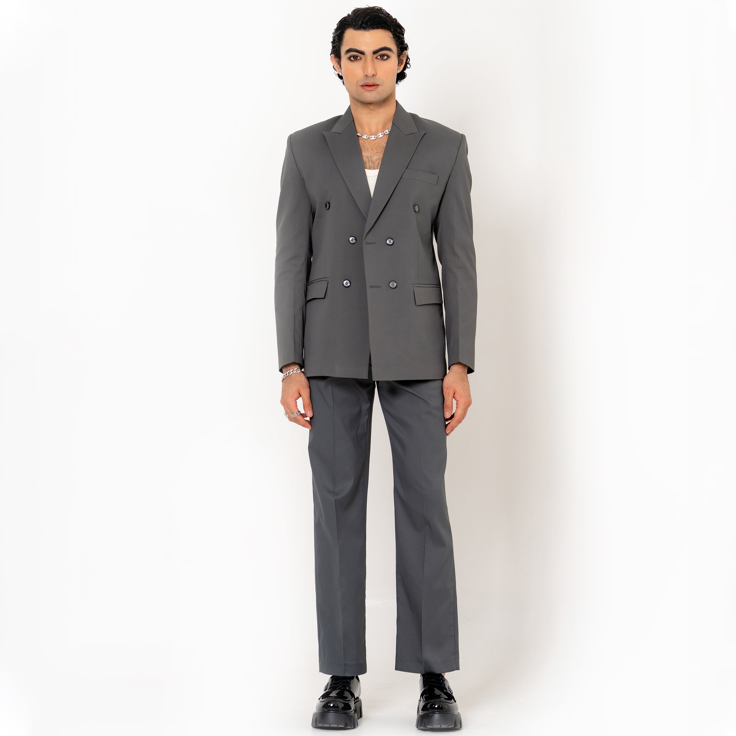 Dark Grey Loose Fit Men's Suit