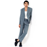 Grey Double Button Loose Fit Men's Suit