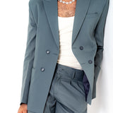 Grey Double Button Loose Fit Blazer