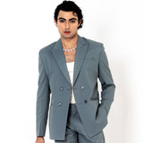 Grey Double Button Loose Fit Men's Suit