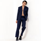 Dark Blue Double Button Loose  Fit Men's Suit