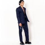 Dark Blue Double Button Loose  Fit Men's Suit