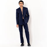 Dark Blue Double Button Loose  Fit Men's Suit