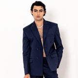 Dark Blue Double Button Loose  Fit Blazer