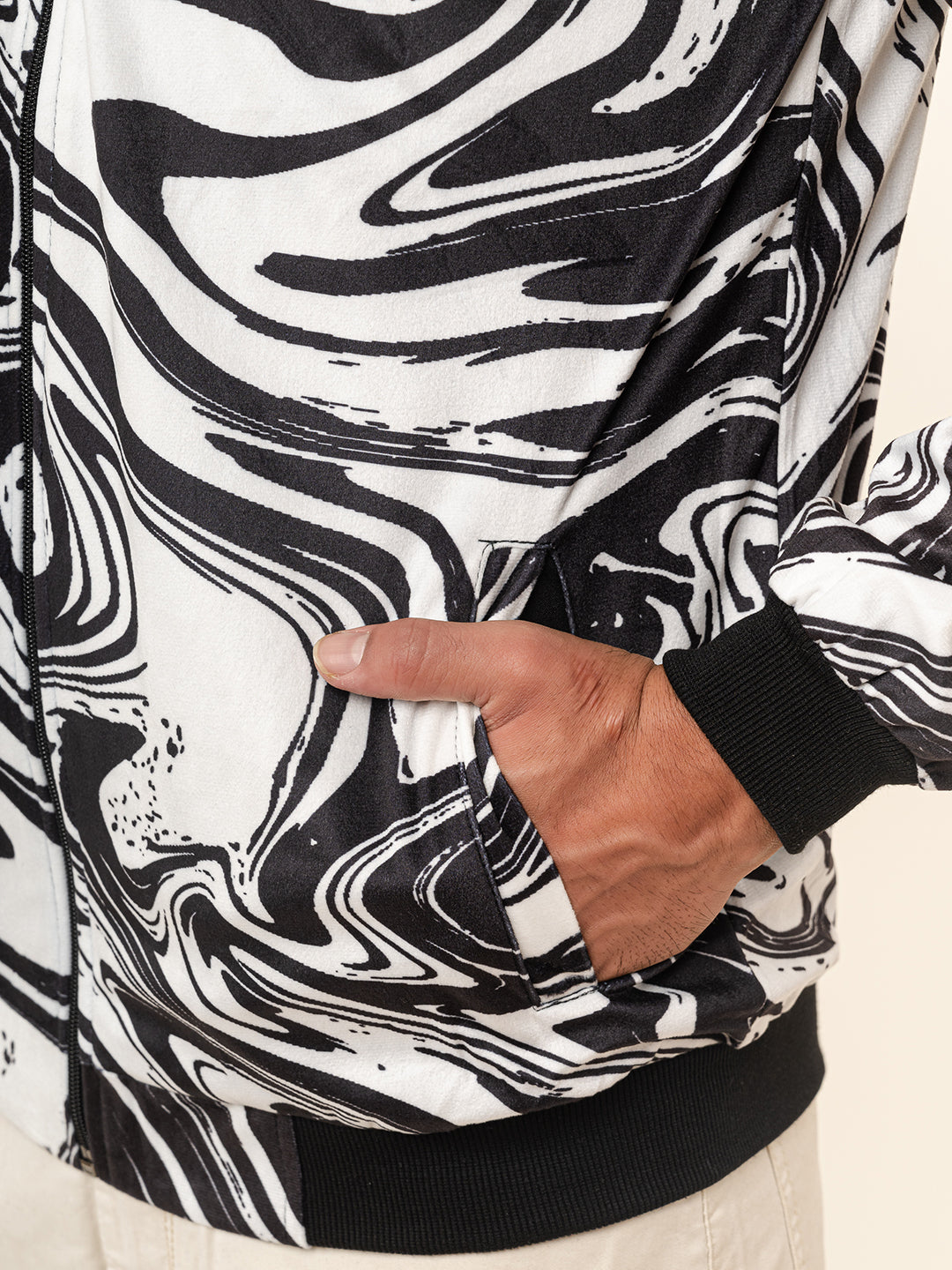 Black & White Marble Printed Velvet Jacket (Unisex)