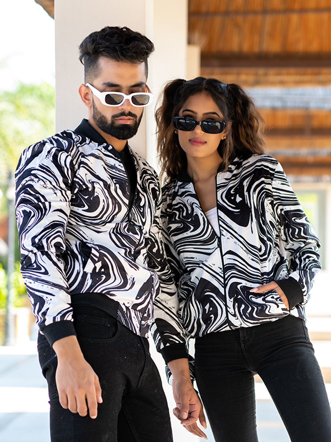 Black & White Marble Printed Velvet Jacket (Unisex)