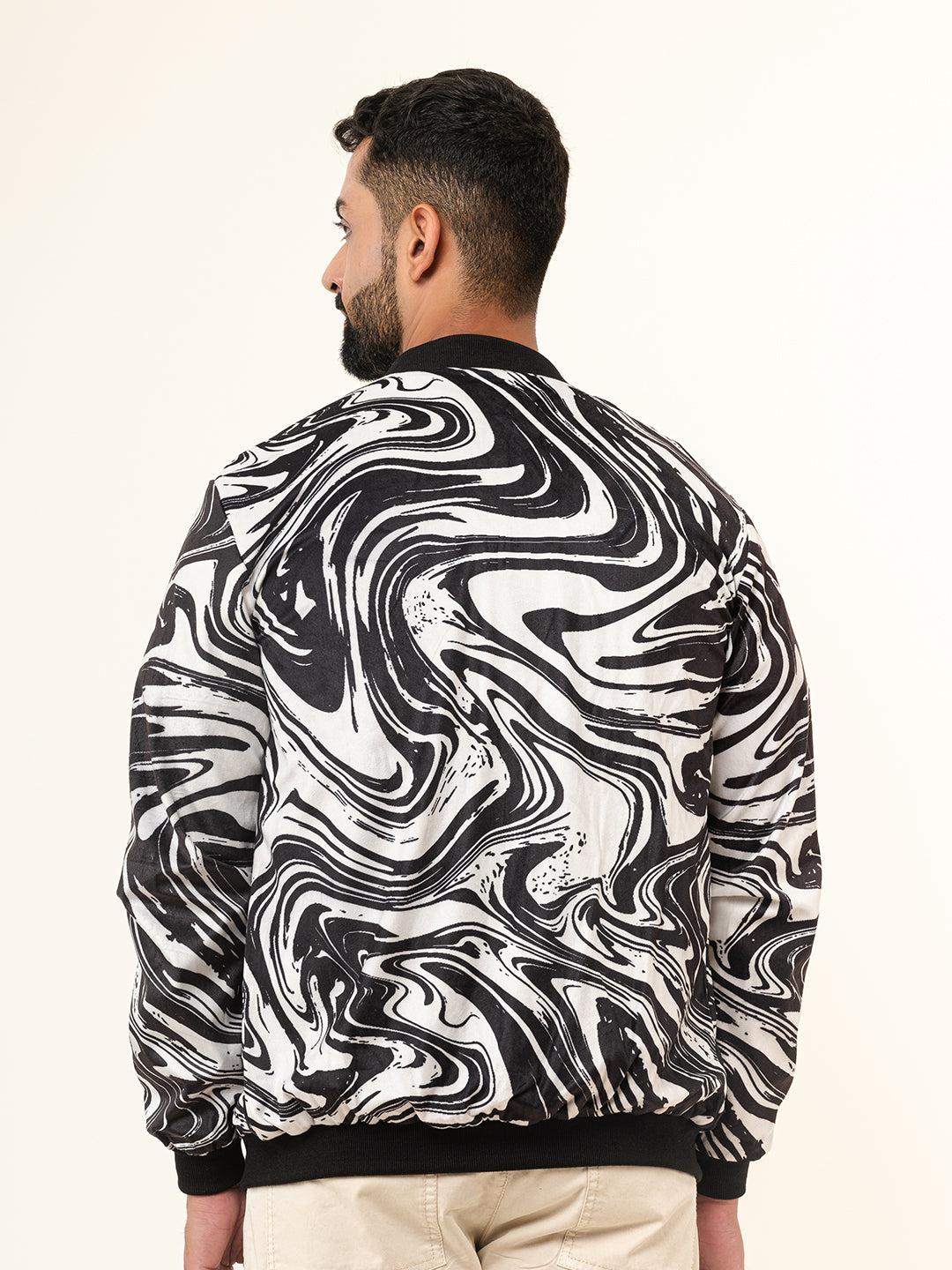 Black & White Marble Printed Velvet Jacket (Unisex)