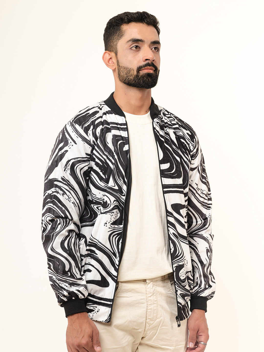 Black & White Marble Printed Velvet Jacket (Unisex)