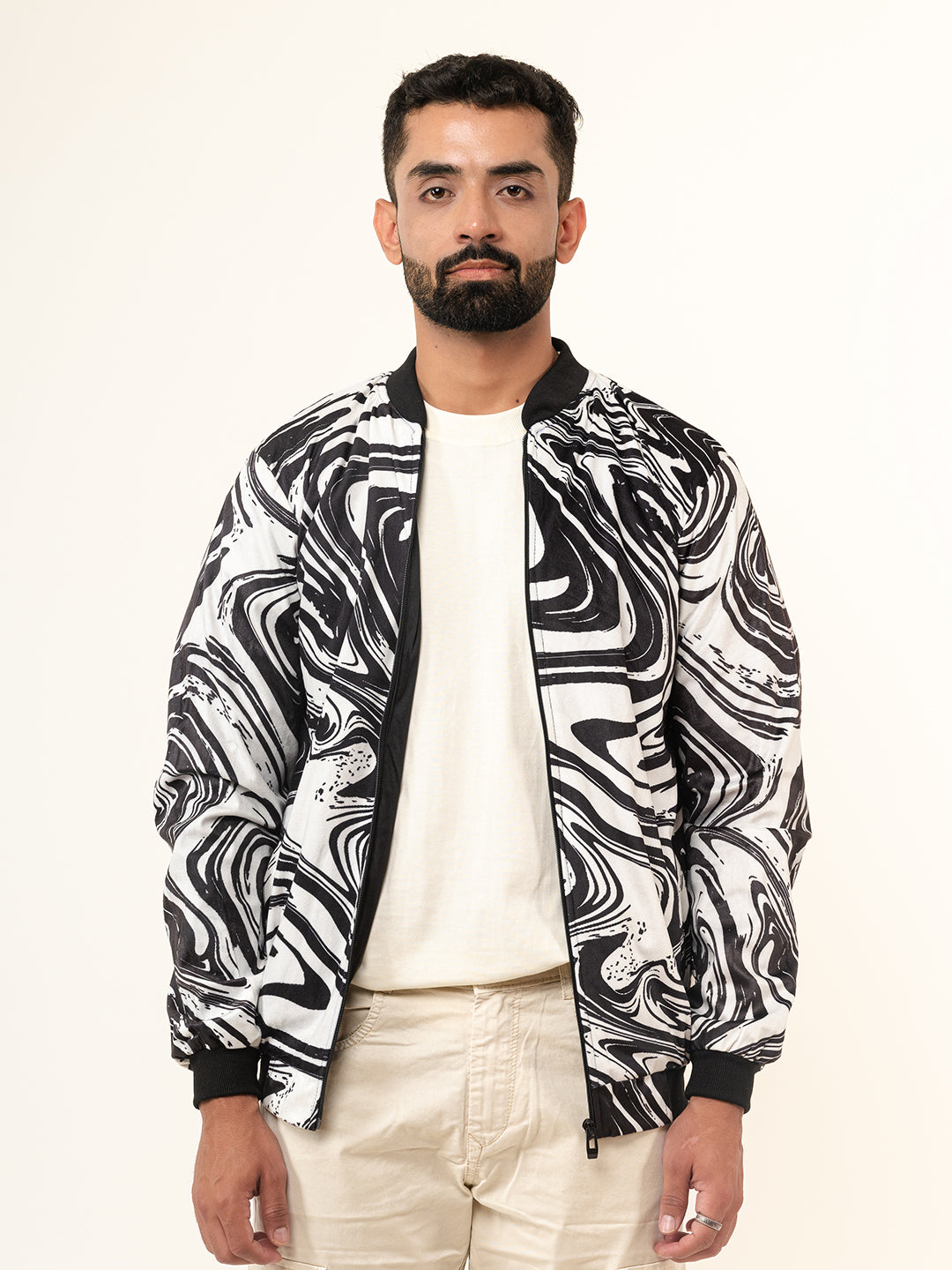 Black & White Marble Printed Velvet Jacket (Unisex)