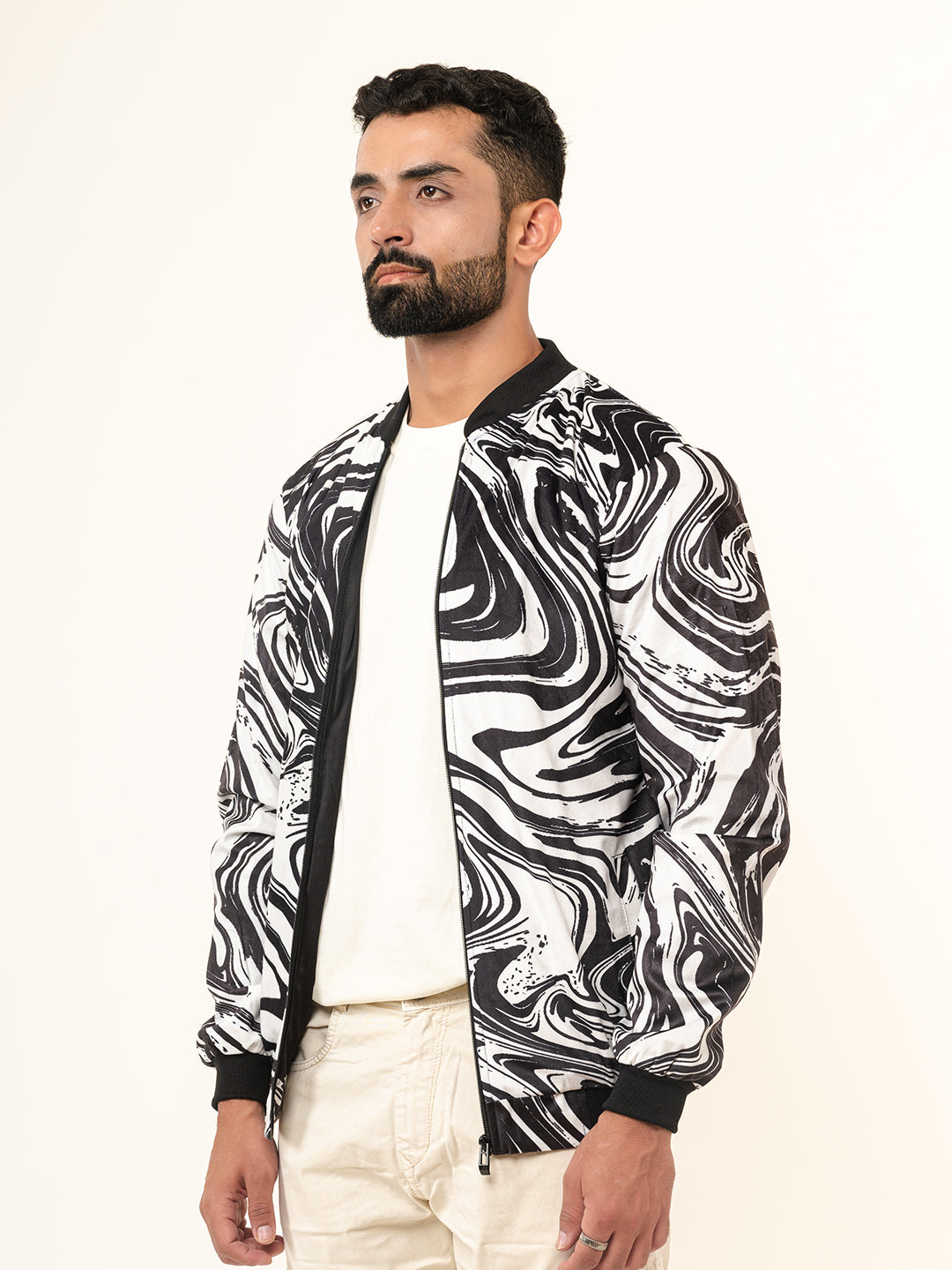 Black & White Marble Printed Velvet Jacket (Unisex)