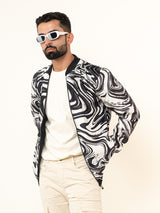 Black & White Marble Printed Velvet Jacket (Unisex)