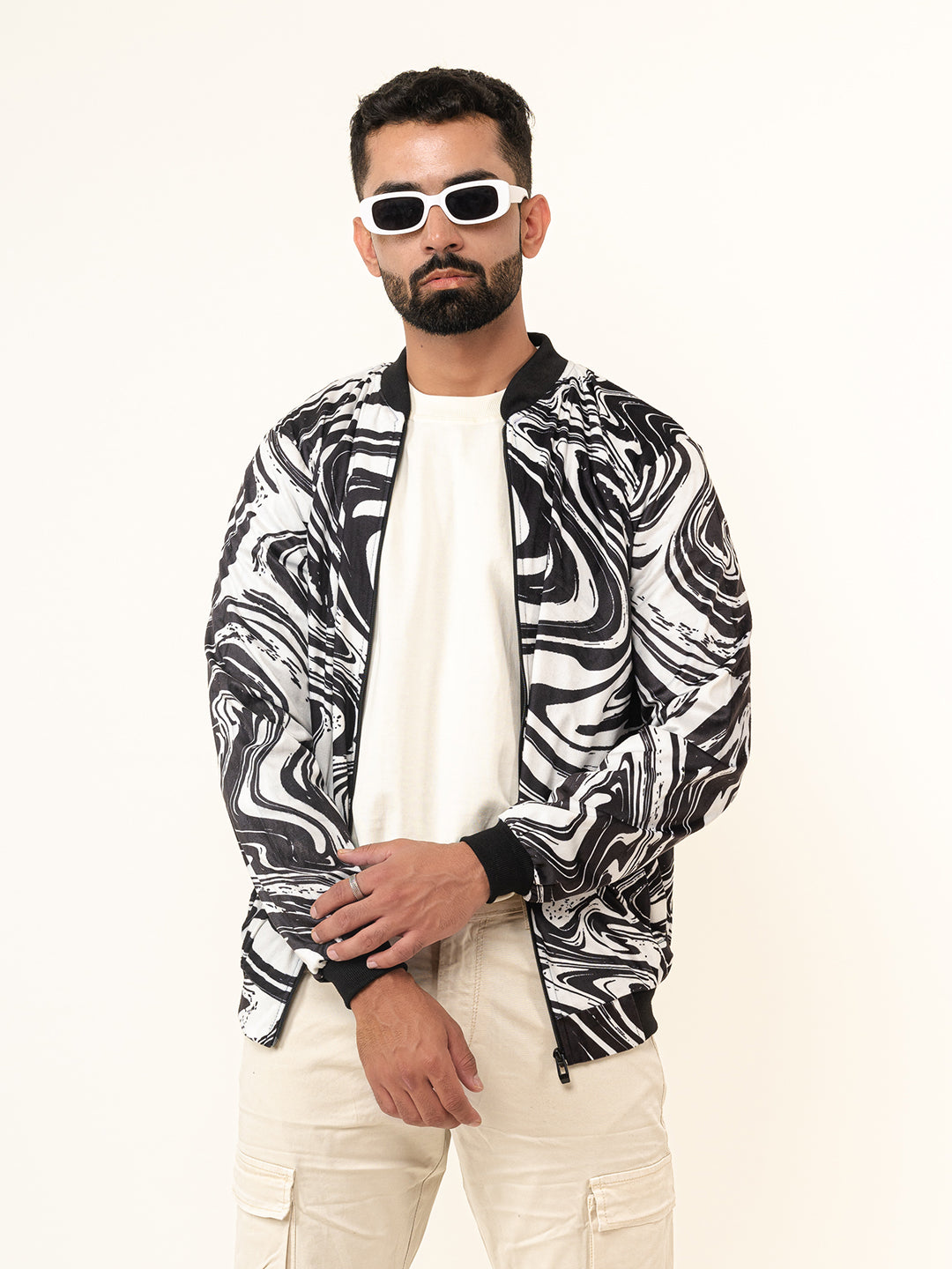 Black & White Marble Printed Velvet Jacket (Unisex)