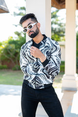 Black & White Marble Printed Velvet Jacket