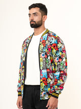 Black Quirky Printed Velvet Jacket (Unisex)