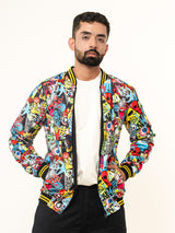 Black Quirky Printed Velvet Jacket (Unisex)