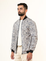 Light Grey Geometric Printed Velvet Jacket (Unisex)