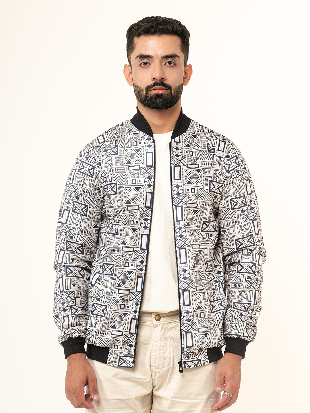 Light Grey Geometric Printed Velvet Jacket (Unisex)