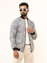 Light Grey Geometric Printed Velvet Jacket (Unisex)