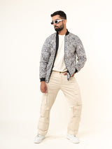 Light Grey Geometric Printed Velvet Jacket (Unisex)