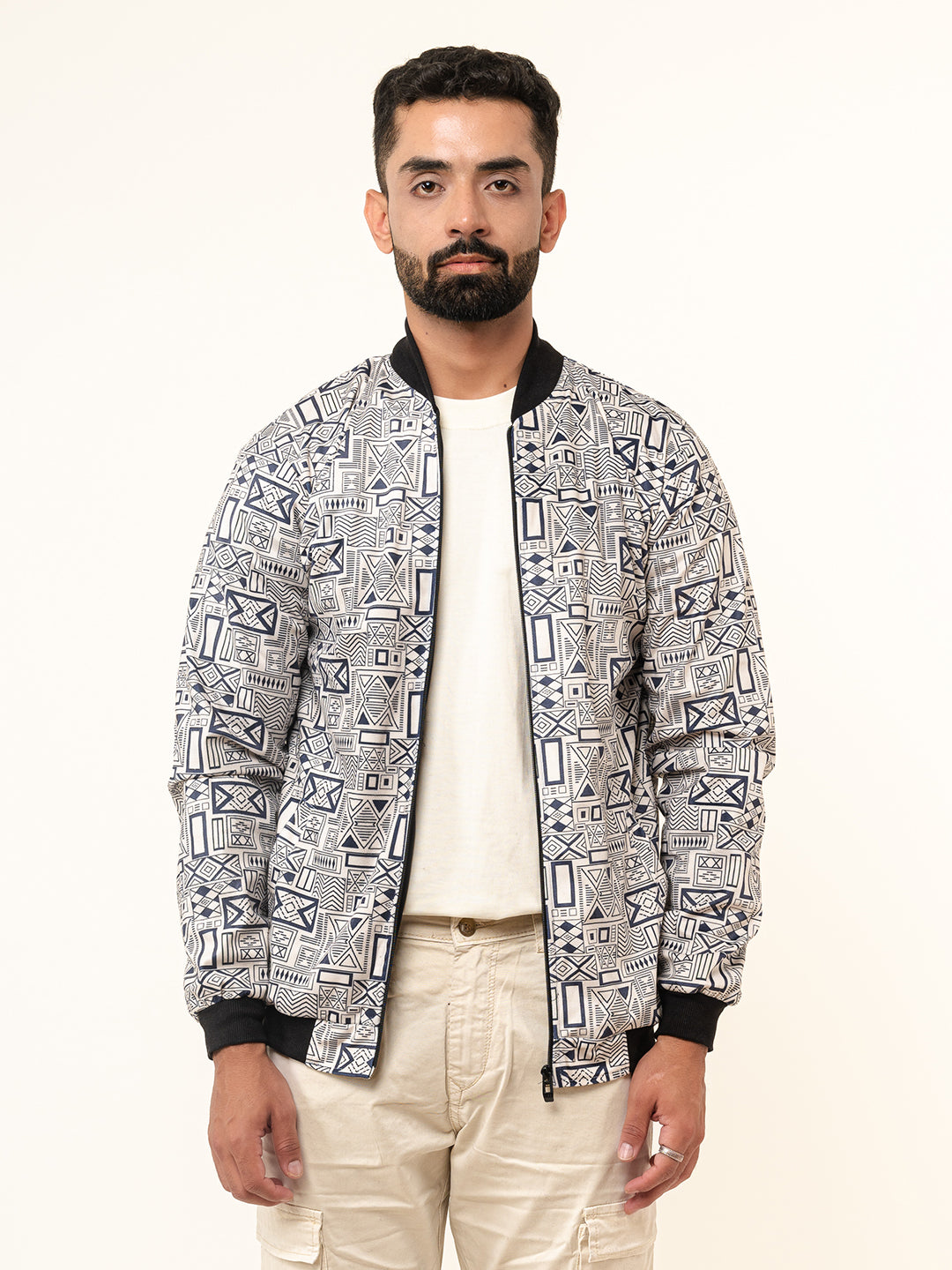 Light Grey Geometric Printed Velvet Jacket (Unisex)