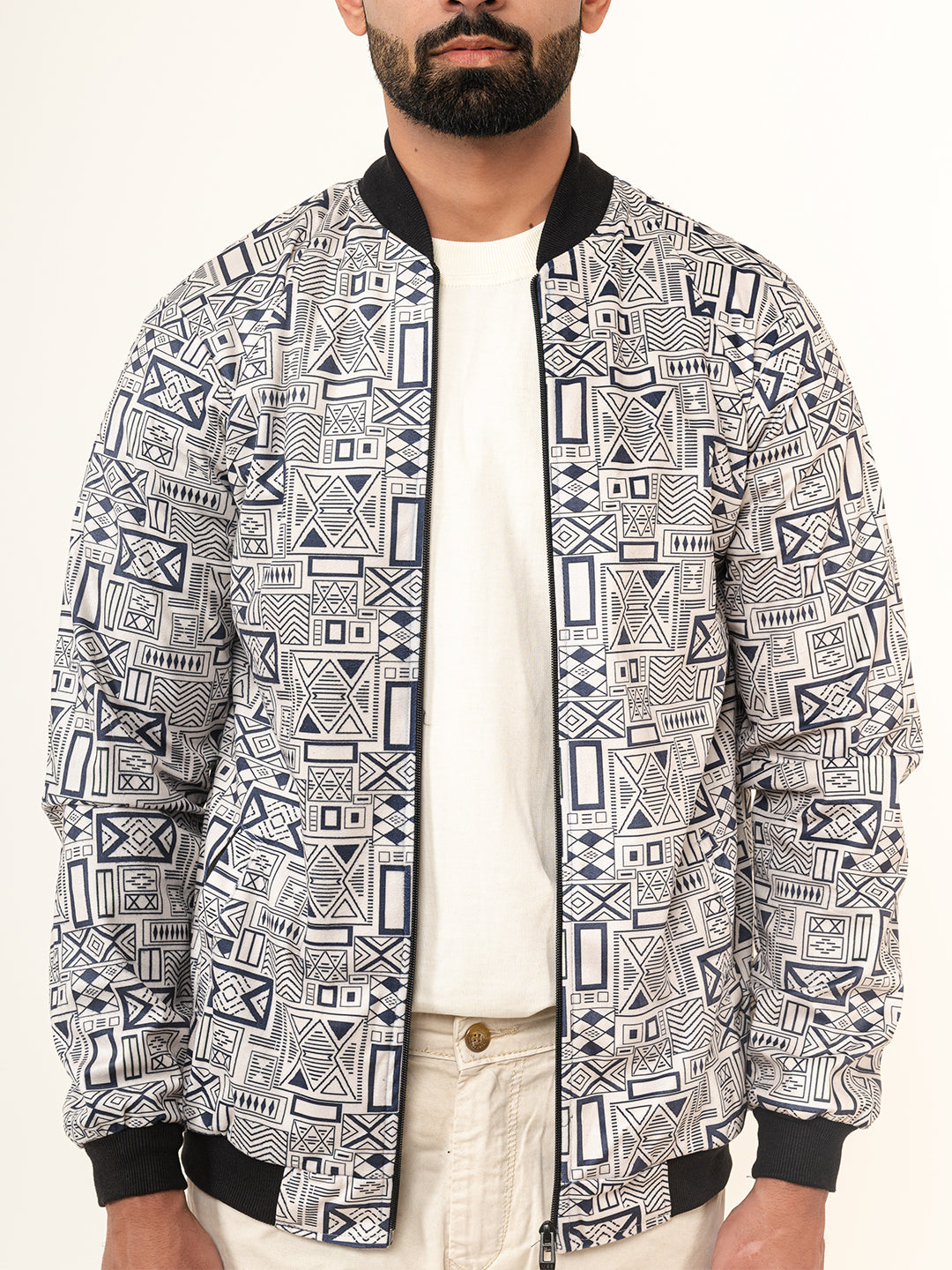 Light Grey Geometric Printed Velvet Jacket (Unisex)