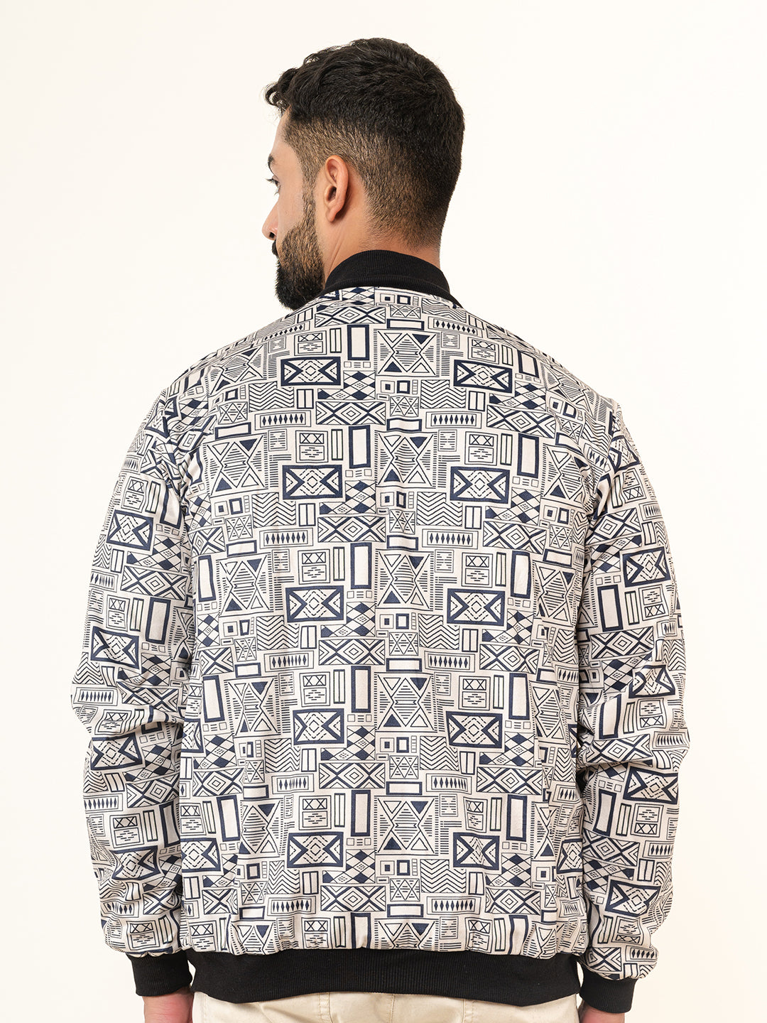 Light Grey Geometric Printed Velvet Jacket (Unisex)