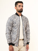 Light Grey Geometric Printed Velvet Jacket (Unisex)