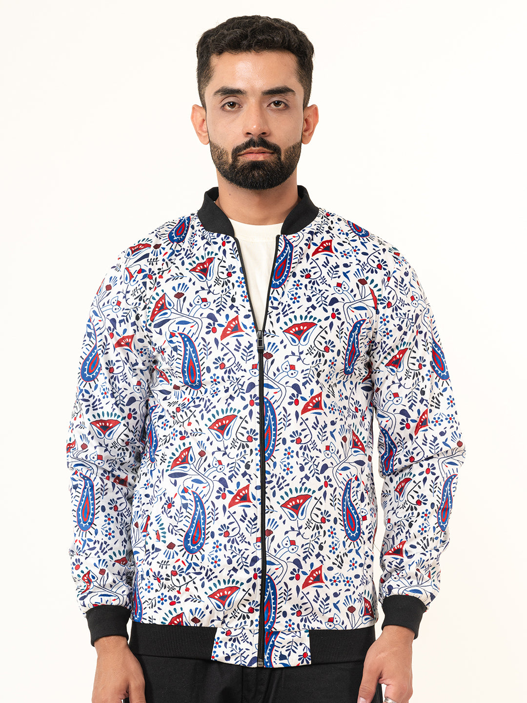 White Paisley Printed Velvet Jacket (Unisex)