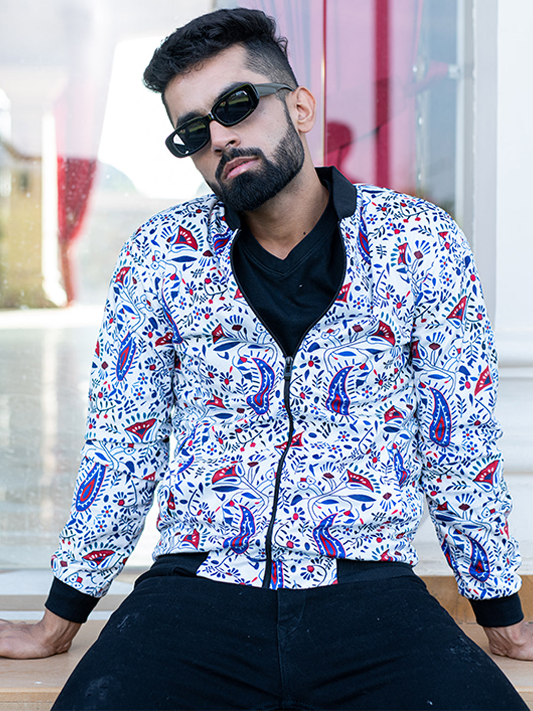 White Paisley Printed Velvet Jacket