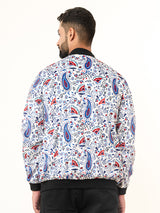 White Paisley Printed Velvet Jacket (Unisex)