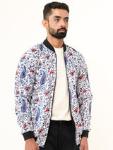 White Paisley Printed Velvet Jacket (Unisex)