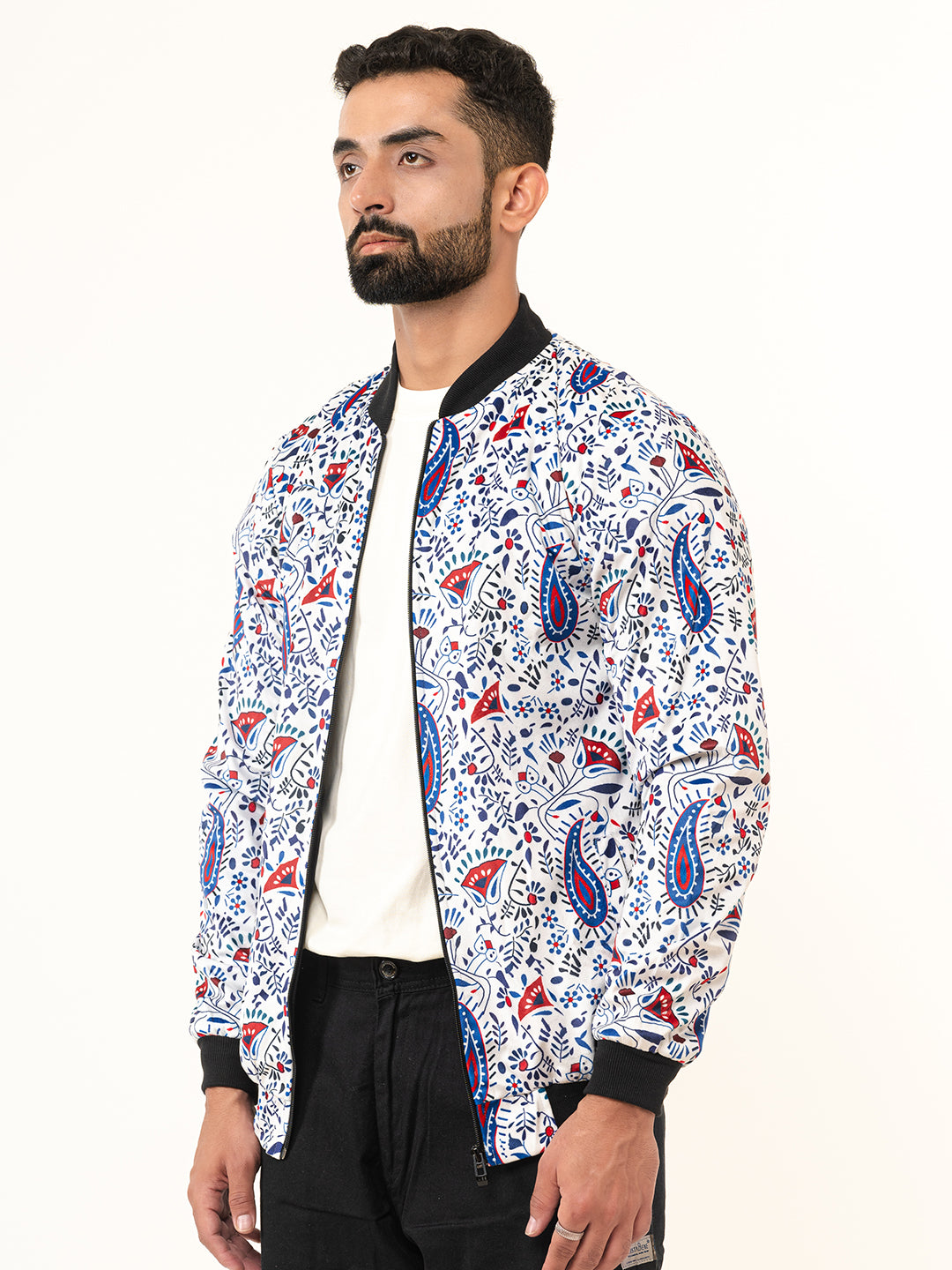 White Paisley Printed Velvet Jacket (Unisex)