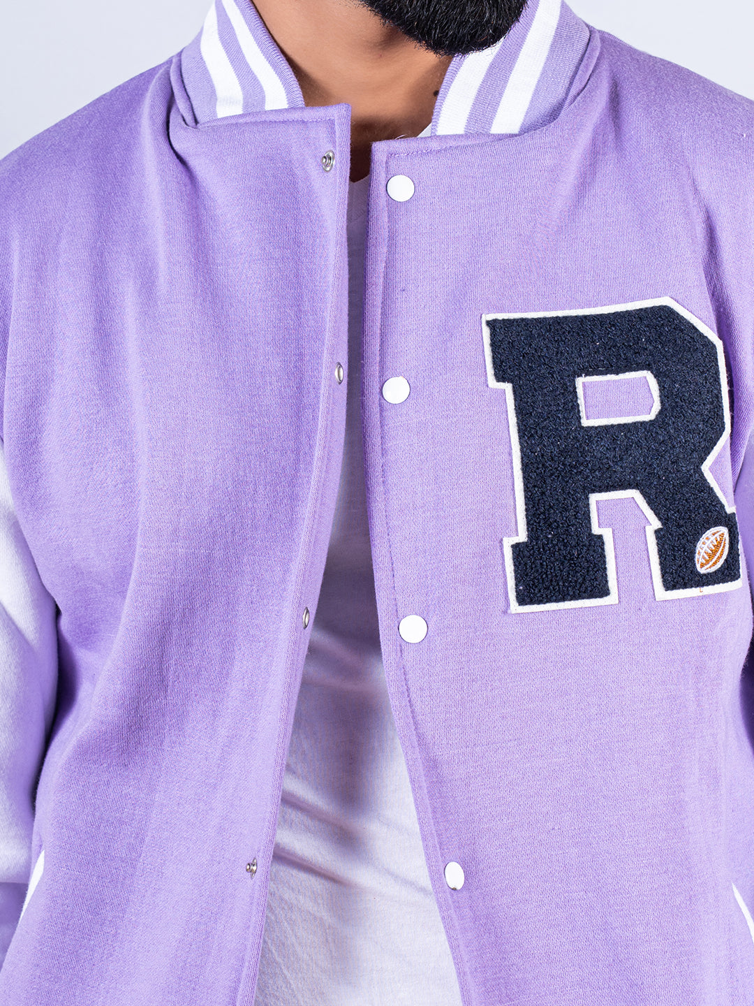 Good Vibes Lilac R Varsity Jacket (Unisex)