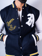 Cheers To New Adventures LA Navy Blue Varsity Jacket (Unisex)