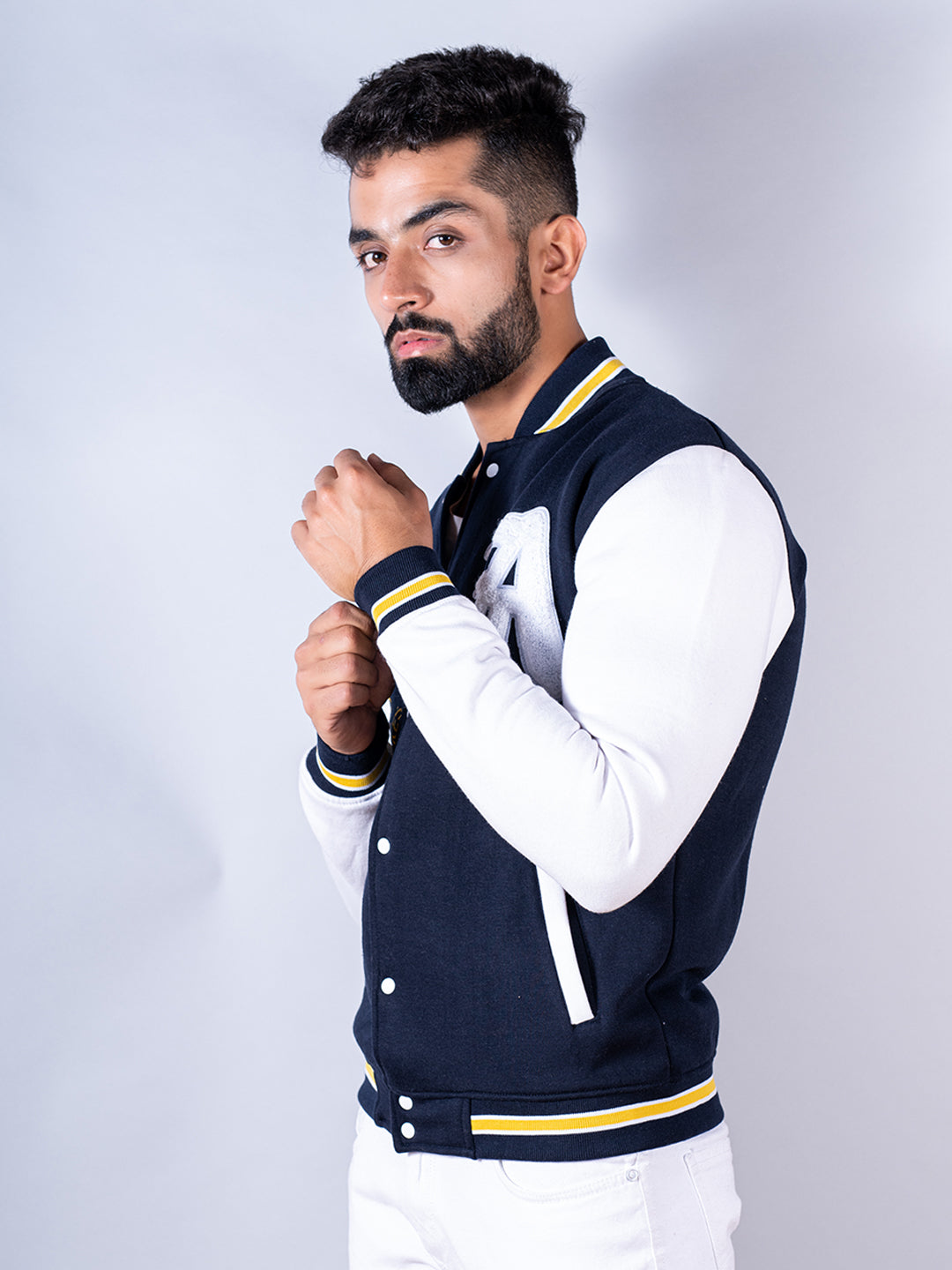 Cheers To New Adventures LA Navy Blue Varsity Jacket (Unisex)