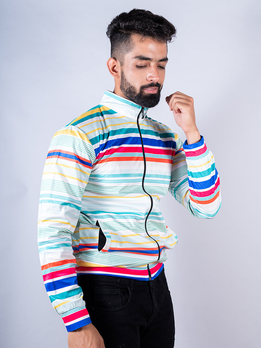 Men Cartoon Face & Slogan Graphic Striped Jacket | SHEIN USA