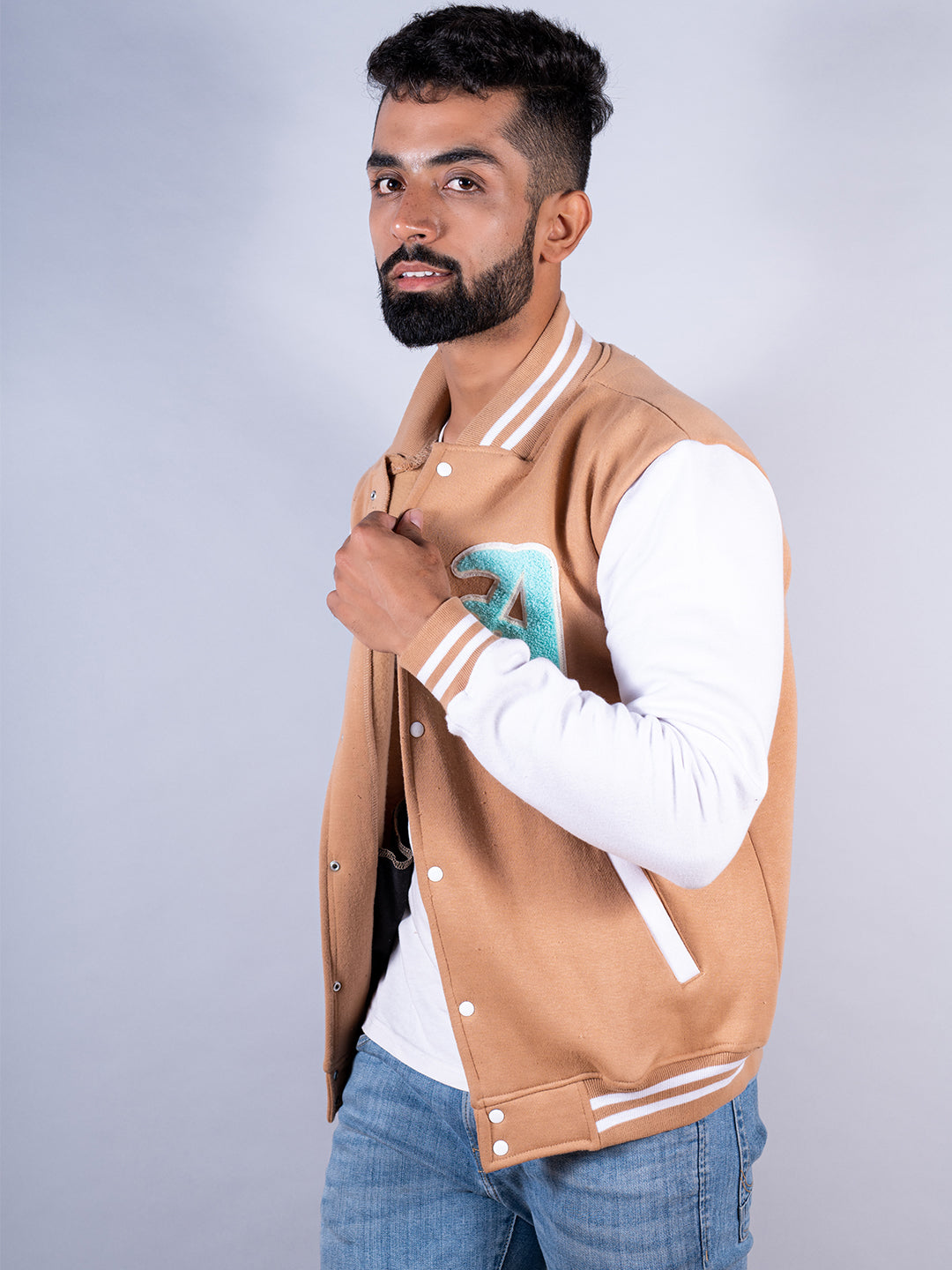 Beige LA Varsity Jacket (Unisex)