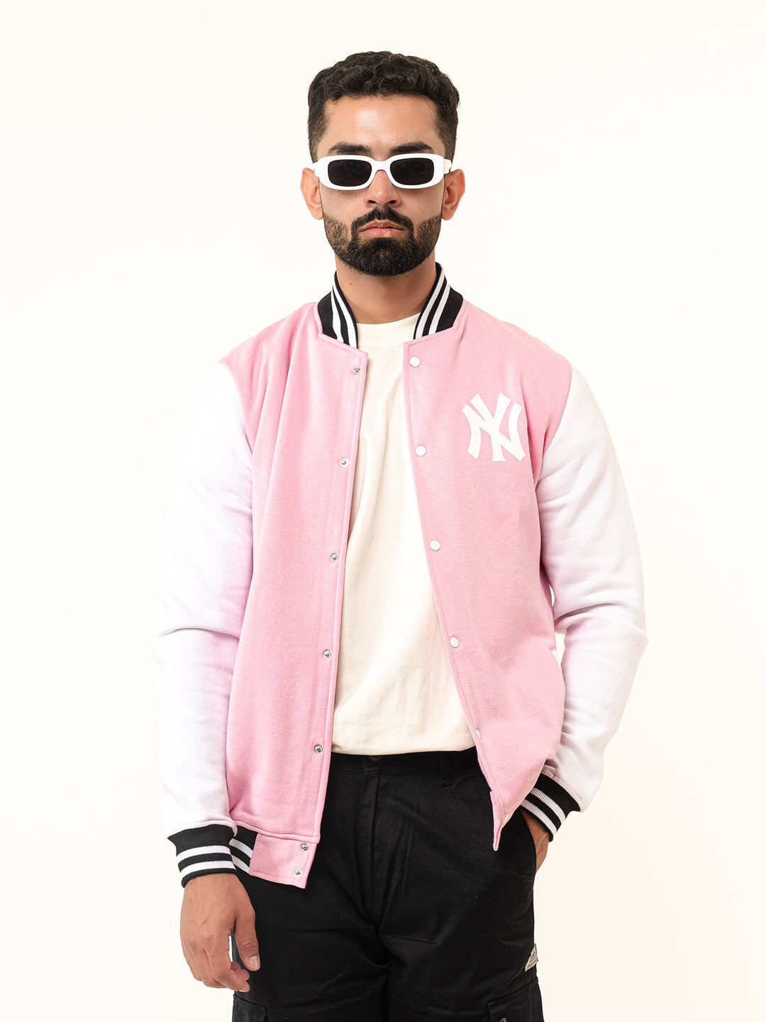 Baby Pink NY Varsity Jacket (Unisex)