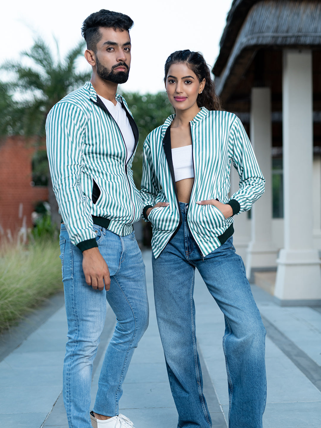 Green Striped Velvet Jacket (Unisex)