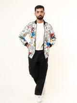 White Super Mario Printed Velvet Jacket (Unisex)