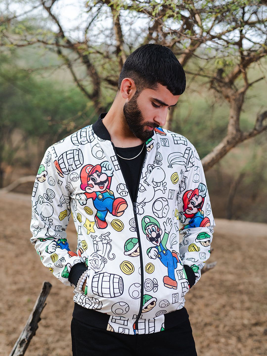 White Super Mario Printed Velvet Jacket (Unisex)