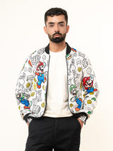 White Super Mario Printed Velvet Jacket (Unisex)