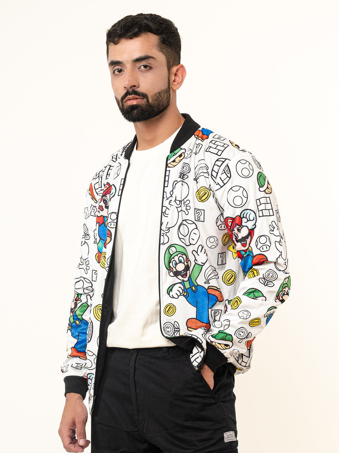 White Super Mario Printed Velvet Jacket (Unisex)